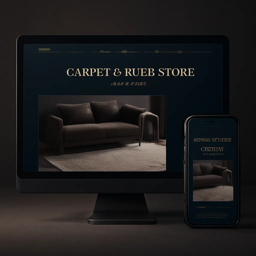 Carpet and rugs ecommerce website mockup with room visualiser on desktop and mobile