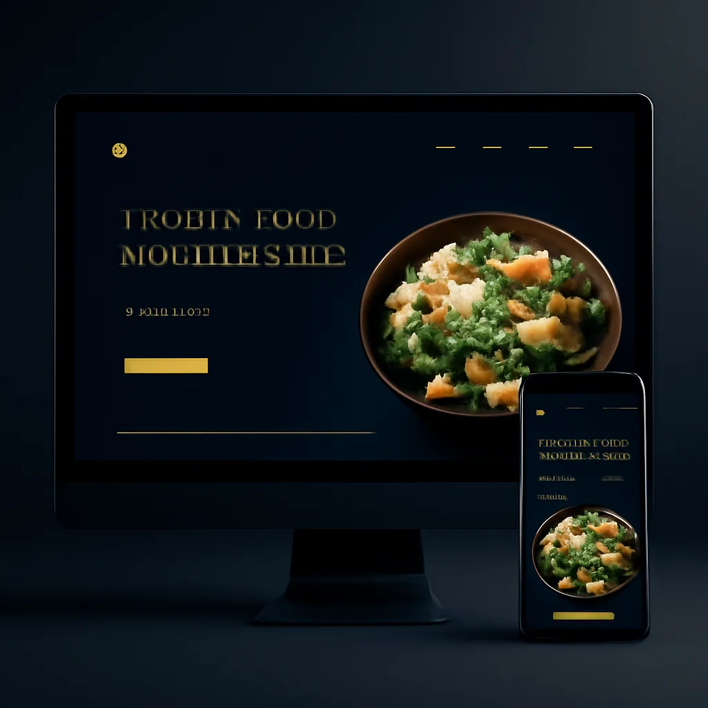 Frozen food manufacturer website mockup with product catalog on desktop and mobile
