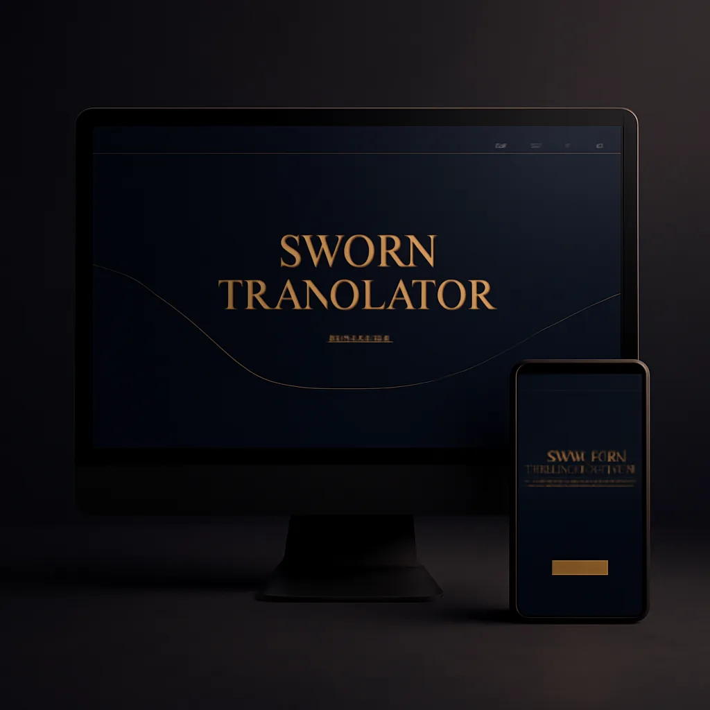 Sworn translator services website mockup with quote uploader on desktop and mobile