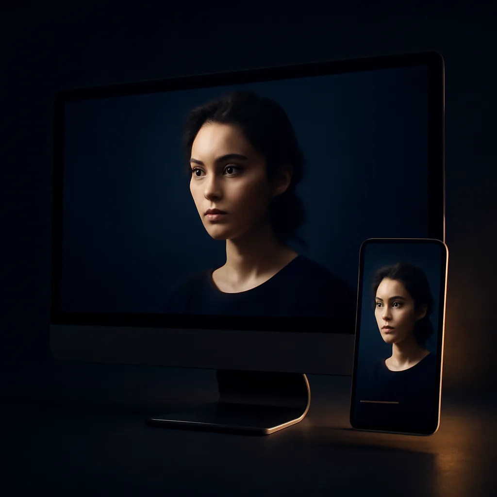Creative portfolio website mockup with full bleed imagery on desktop and mobile